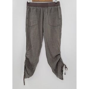 Toad&Co 100% Linen Drawstring‎ Hem Cropped Elastic Waist Taupe Pants Sz SmSize S